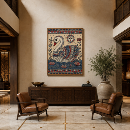 Kantha Peacock Blue acoustic painting on PET felt canvas