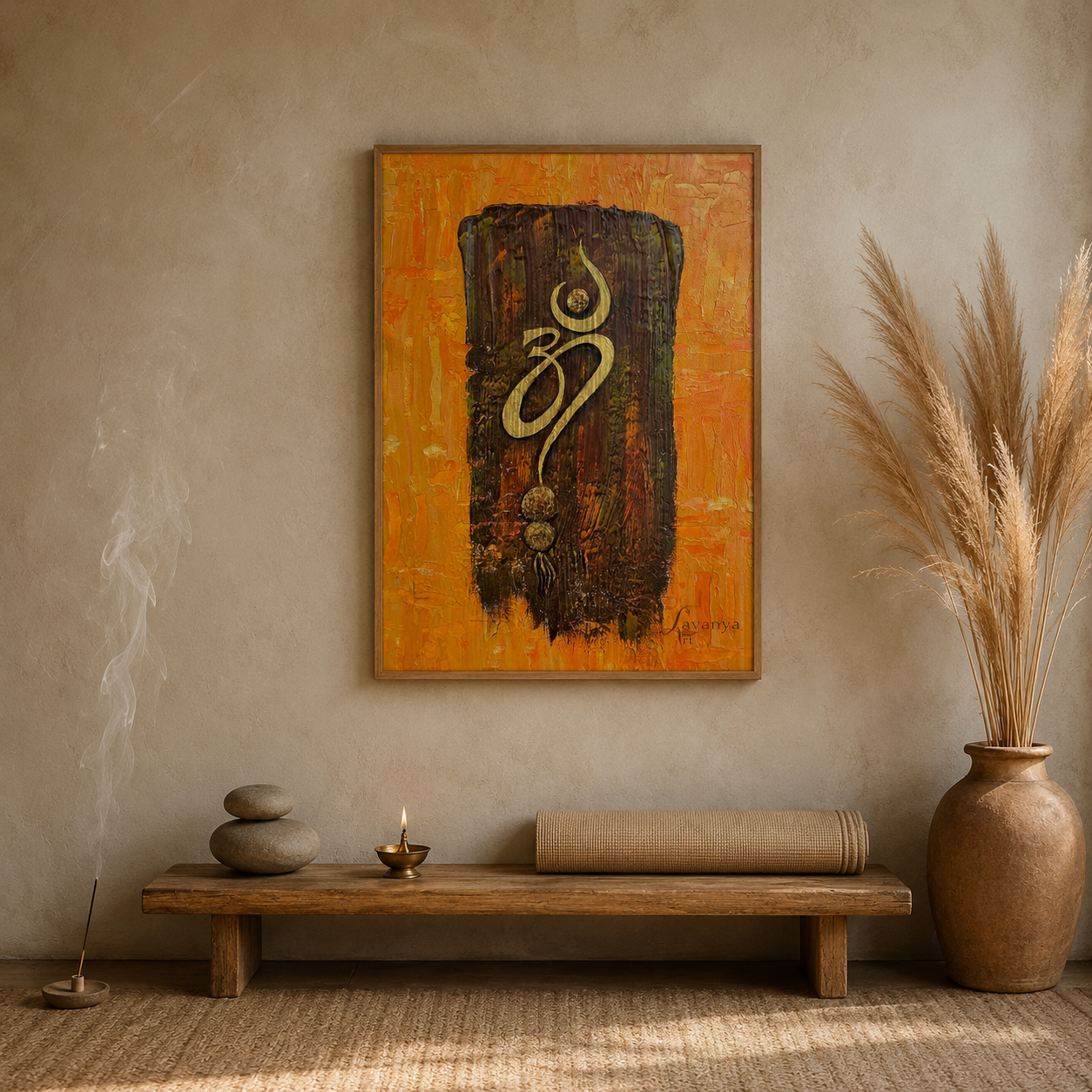 Om On Wood Panel acoustic painting on PET felt canvas