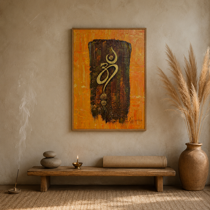 Om On Wood Panel acoustic painting on PET felt canvas