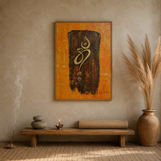 Om On Wood Panel acoustic painting on PET felt canvas