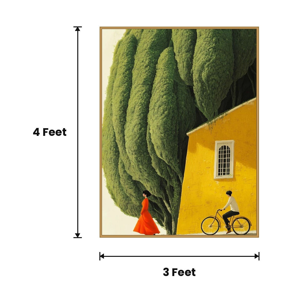 Cypress Trees Yellow House acoustic painting size guide, 4 x 3 ft