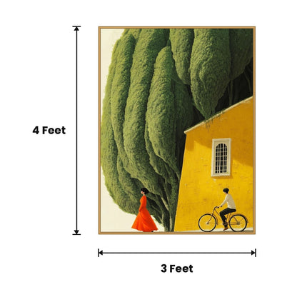 Cypress Trees Yellow House acoustic painting size guide, 4 x 3 ft