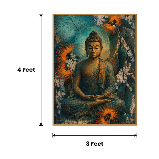 Buddha Meditating Floral acoustic painting size guide, 4 x 3 ft