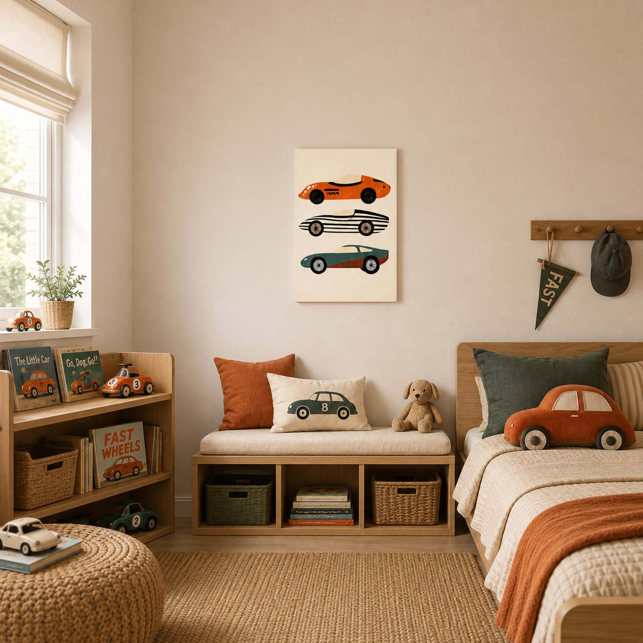 Racer printed canvas felt acoustic painting for kids rooms by MMT Acoustix