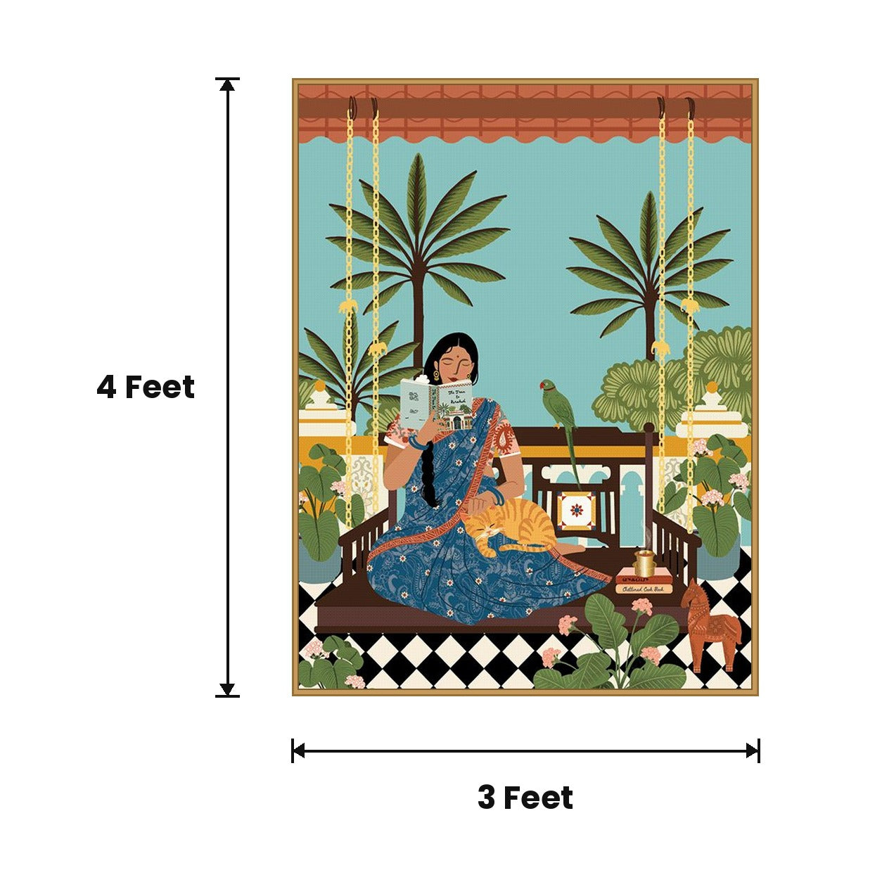 Woman Reading On Swing acoustic painting size guide, 4 x 3 ft