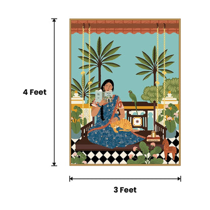 Woman Reading On Swing acoustic painting size guide, 4 x 3 ft