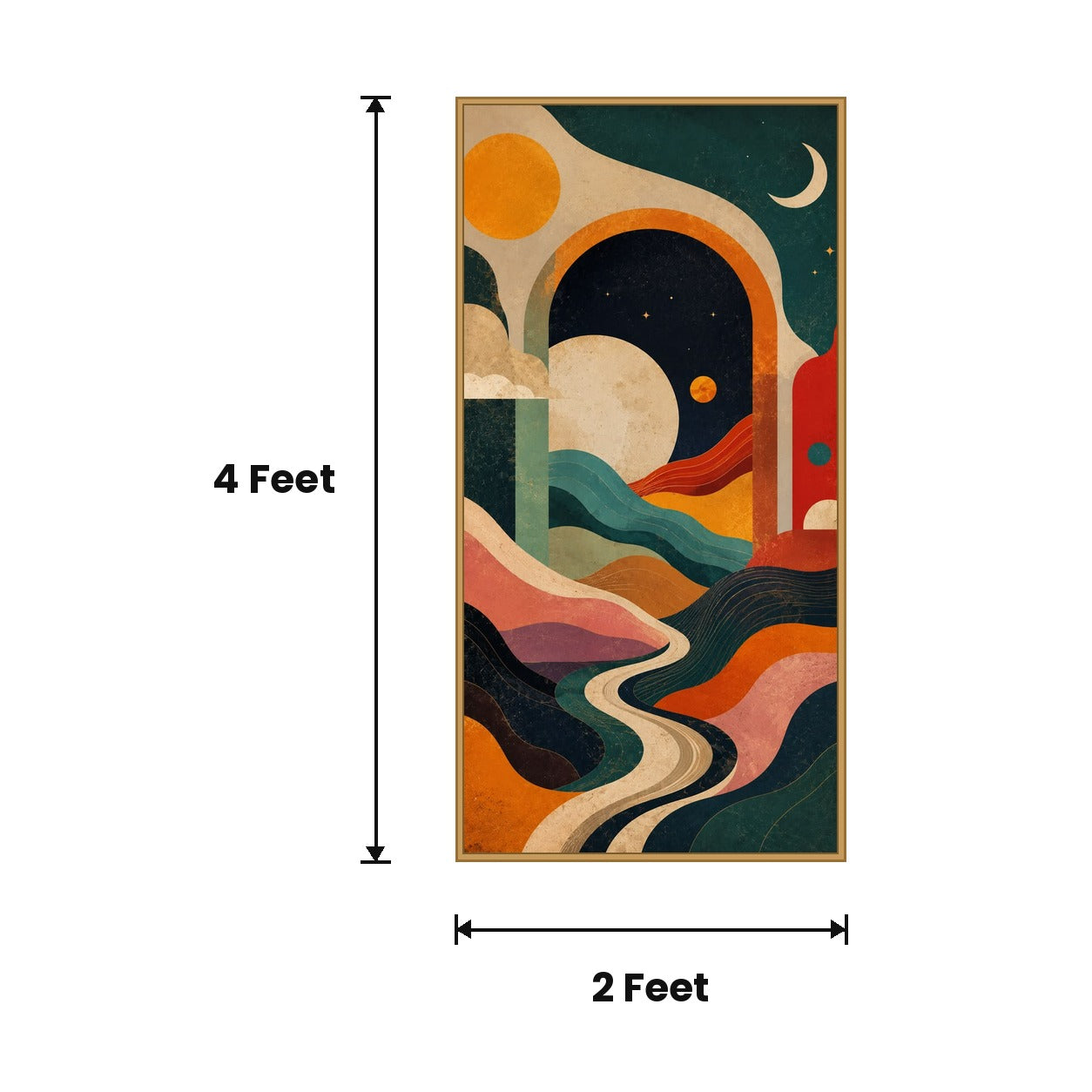 Abstract Woman and Moon acoustic painting size guide, 4 x 2 ft