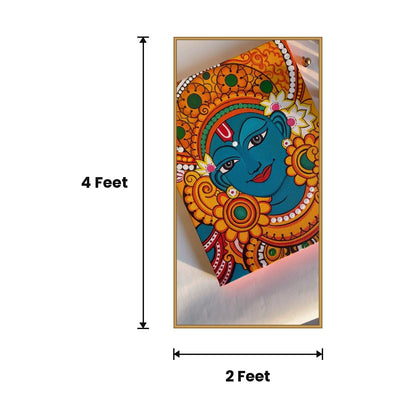 Kerala Mural Krishna Face acoustic painting size guide, 4 x 2 ft