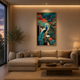 Peacock Garden Teal acoustic painting on PET felt canvas