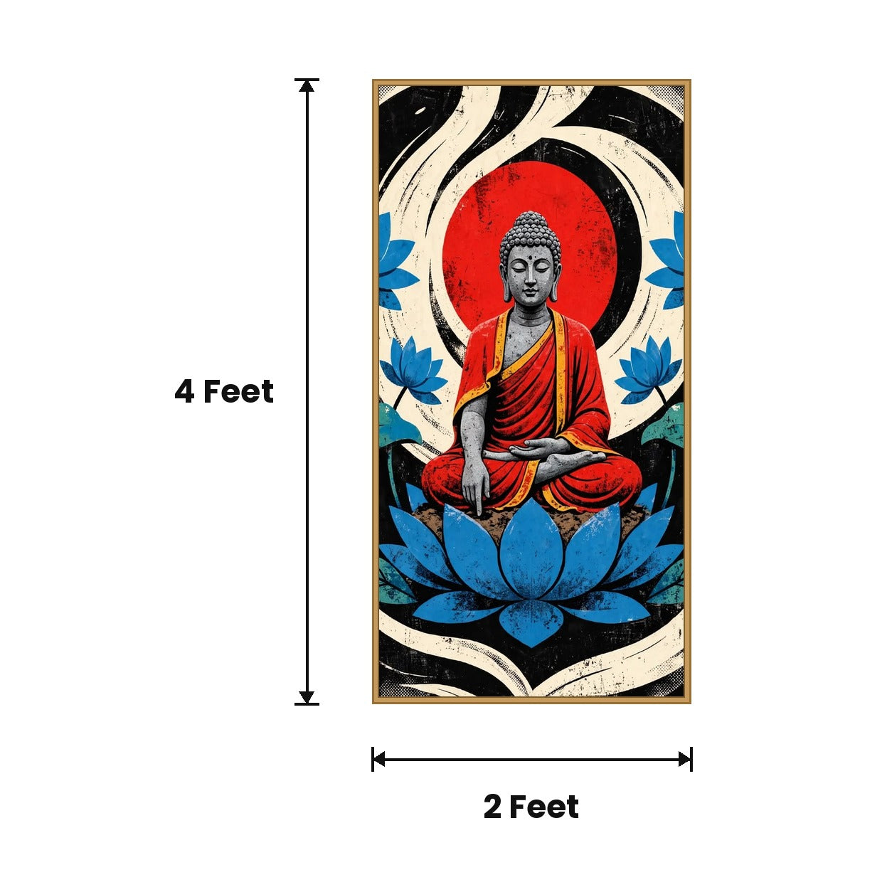 Buddha Red Black Lotus acoustic painting size guide, 4 x 2 ft