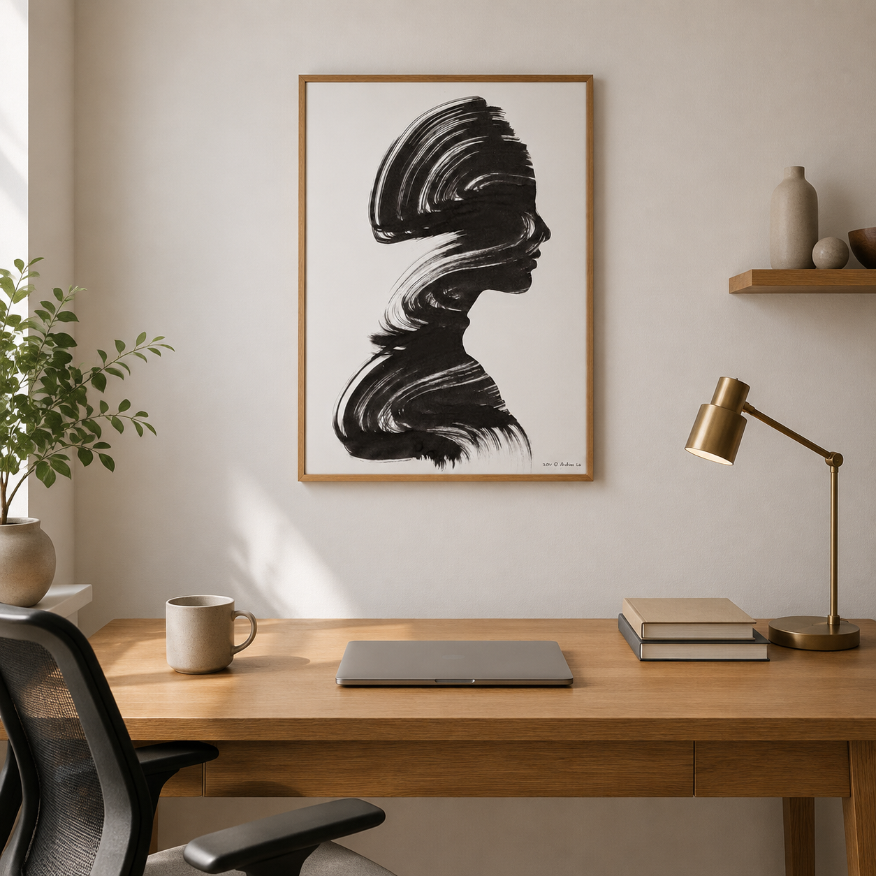 Woman Profile Brushstroke Abstract acoustic painting on PET felt canvas