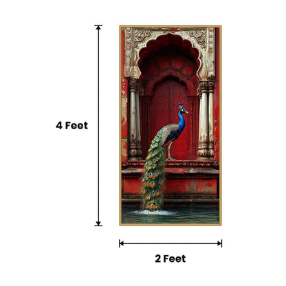 Peacock Red Haveli Arch acoustic painting size guide, 4 x 2 ft