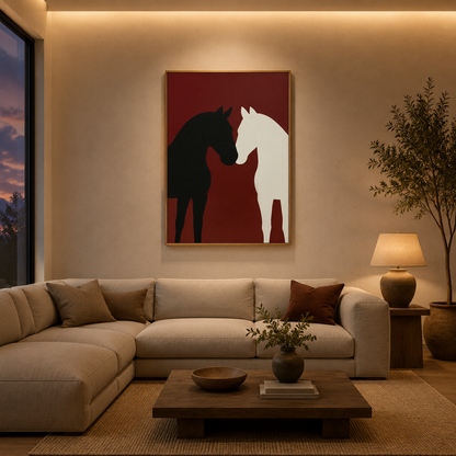Horse Pair Maroon Framed acoustic painting on PET felt canvas