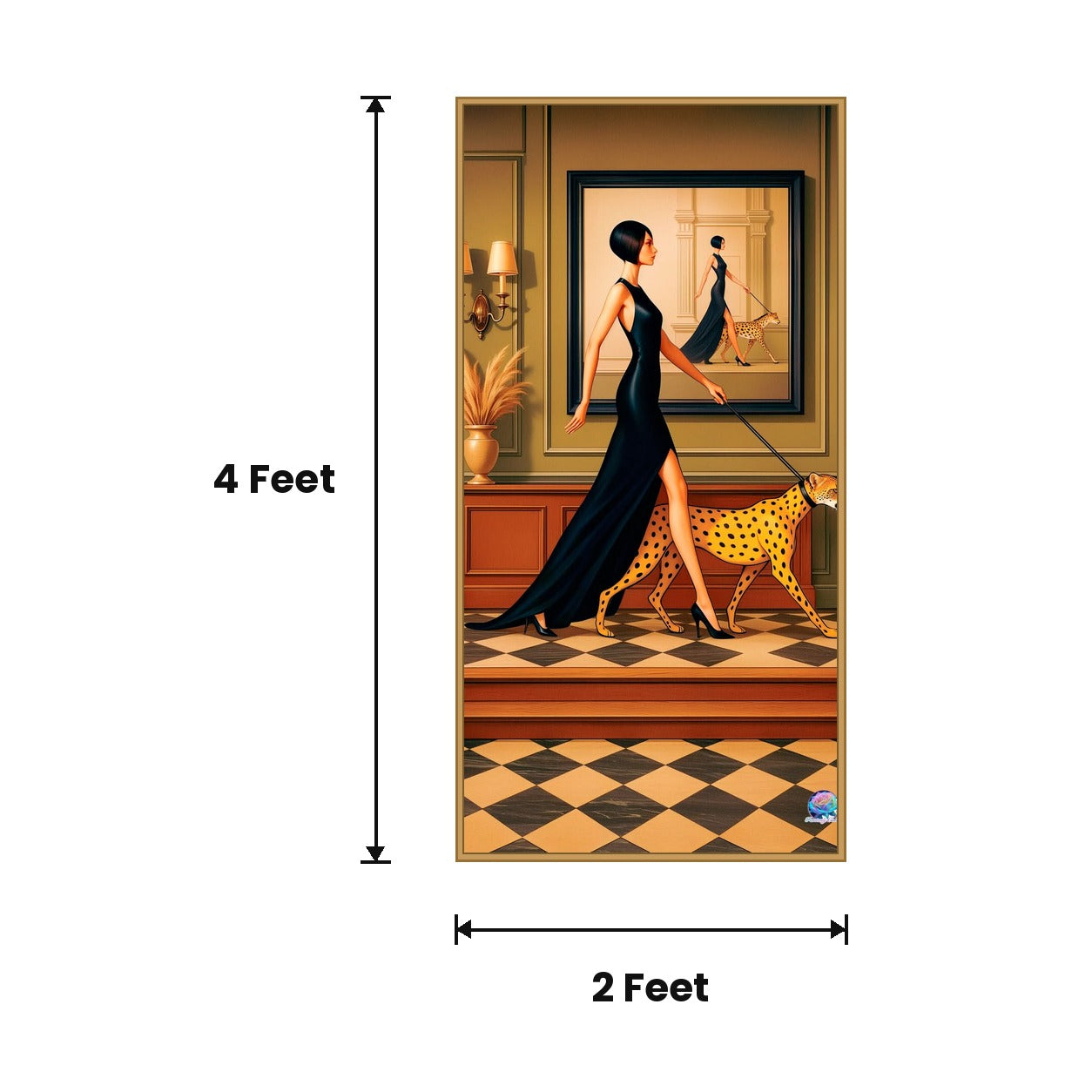 Deco Woman With Cheetah acoustic painting size guide, 4 x 2 ft