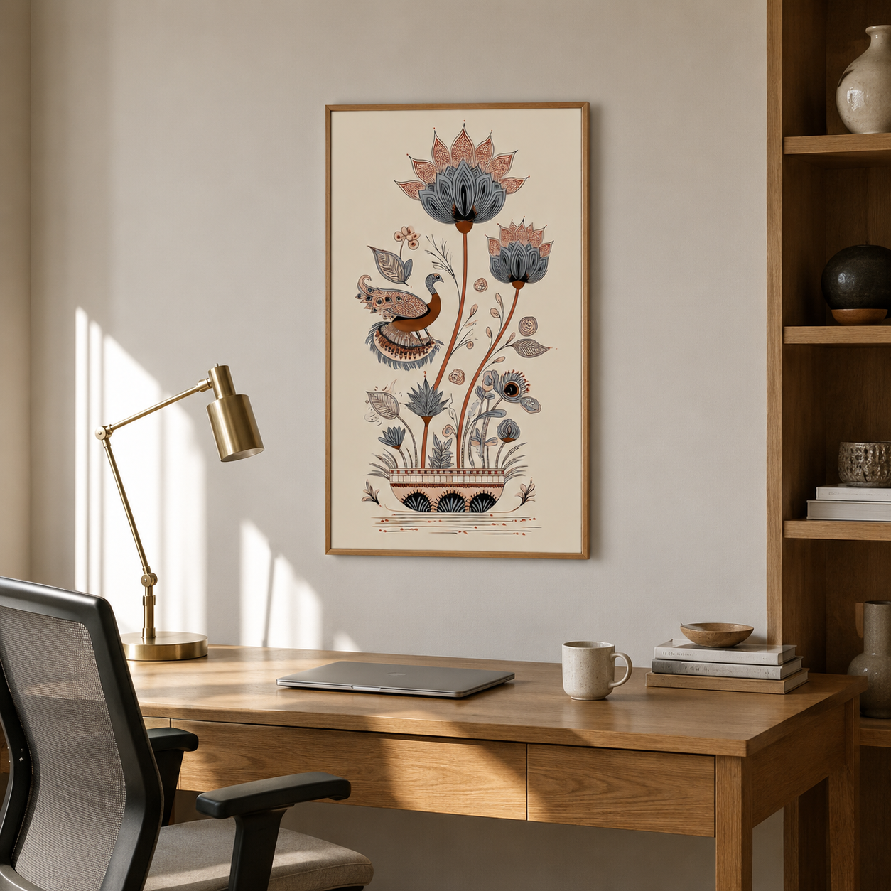 Lotus Botanical Minimal acoustic painting on PET felt canvas