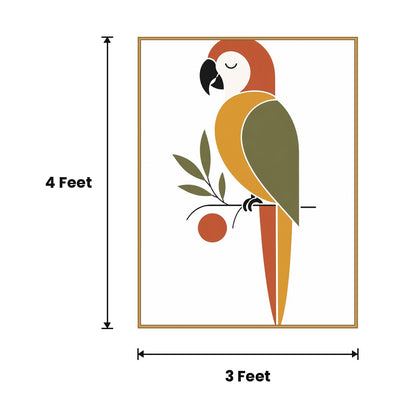 Parrot On Branch acoustic painting size guide, 4 x 3 ft
