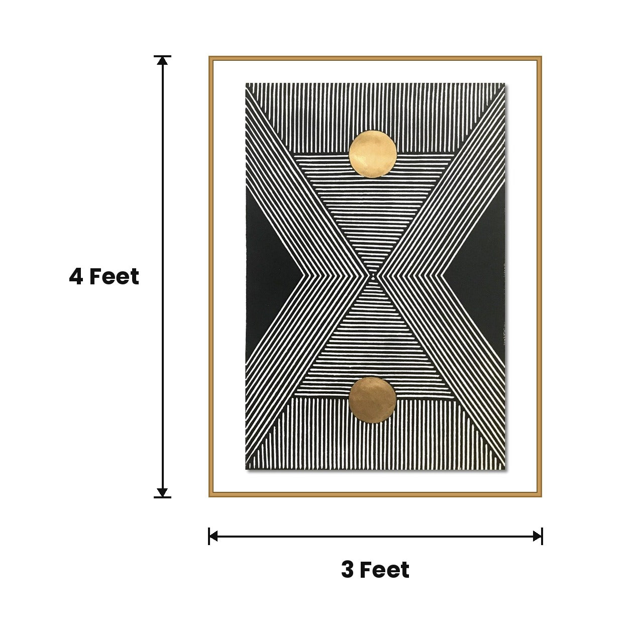 Geometric Abstract Black Gold acoustic painting size guide, 4 x 3 ft