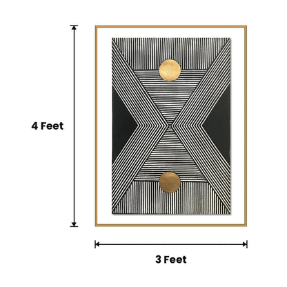 Geometric Abstract Black Gold acoustic painting size guide, 4 x 3 ft