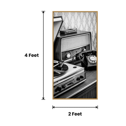 Vintage Radio Phone Monochrome acoustic painting size guide, 4 x 2 ft