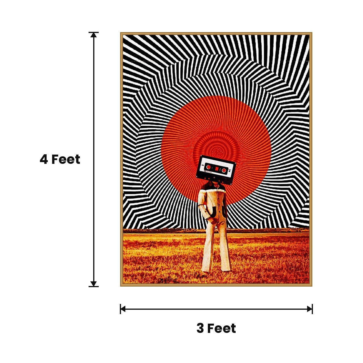 Cassette Head Figure Collage acoustic painting size guide, 4 x 3 ft