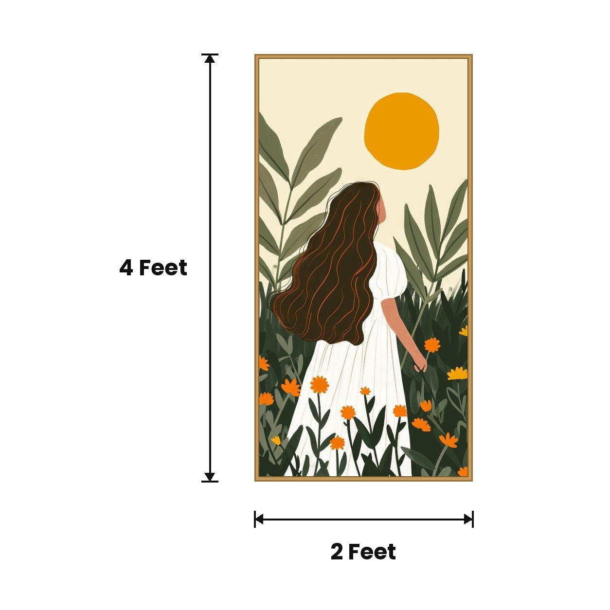 Woman In White Garden Sun acoustic painting size guide, 4 x 2 ft