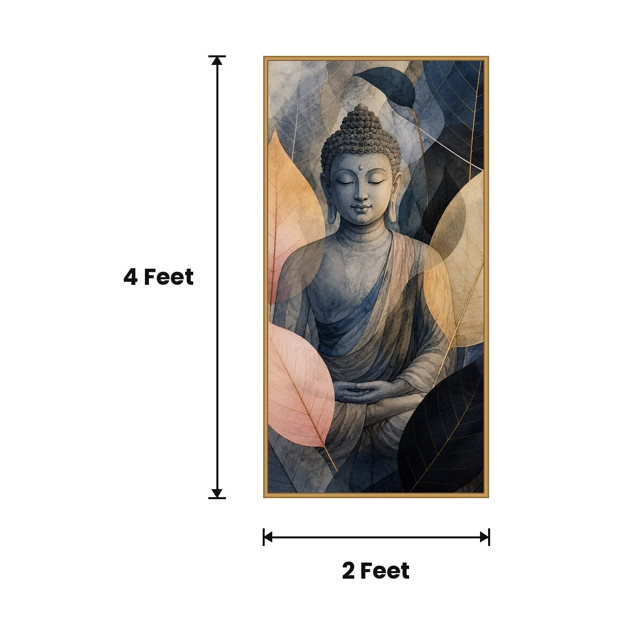 Buddha Blue Lotus Hands acoustic painting size guide, 4 x 2 ft