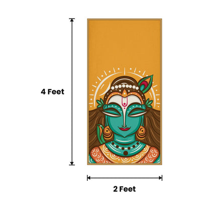 Krishna Face Teal Yellow acoustic painting size guide, 4 x 2 ft
