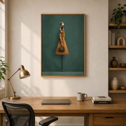 Woman In Mustard Coat Minimal acoustic painting on PET felt canvas