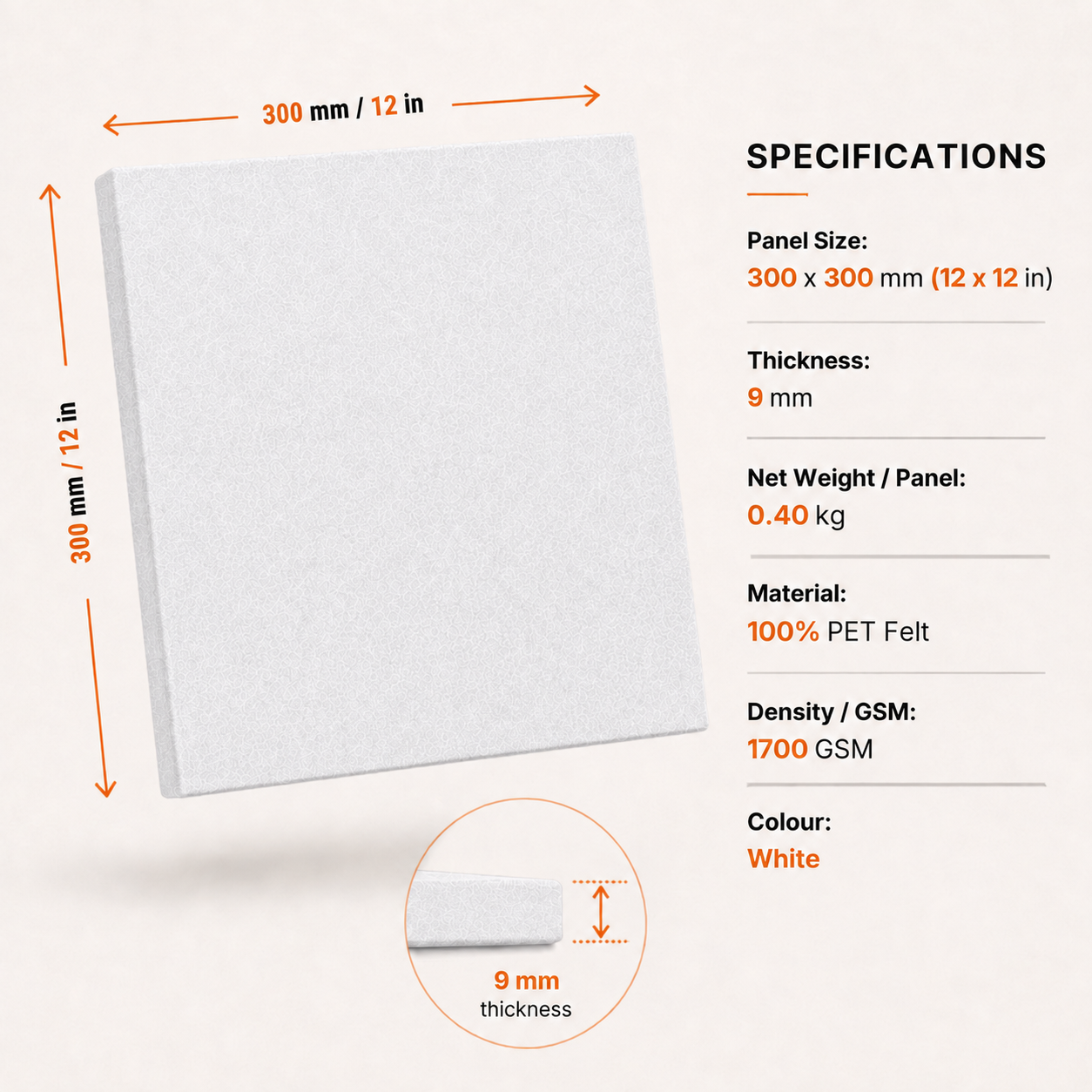 Felt PET Acoustic Panel | Office & Home Acoustics | White