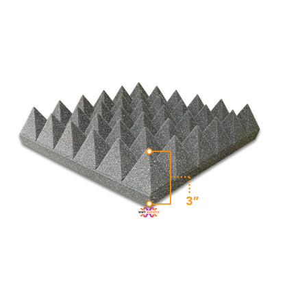 Pyramid Acoustic Foam Panel | 6 x 3 Feet | Pro Charcoal | 1 Roll