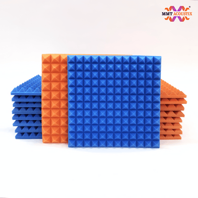 Pyramid Acoustic Foam Panel 1" | 1 X 1 feet | MMT Orange & European Blue