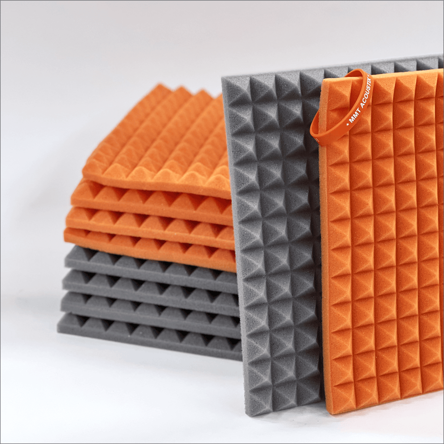 Pyramid Acoustic Foam Panel 1" | 1 X 1 Feet | Stone White & MMT Orange
