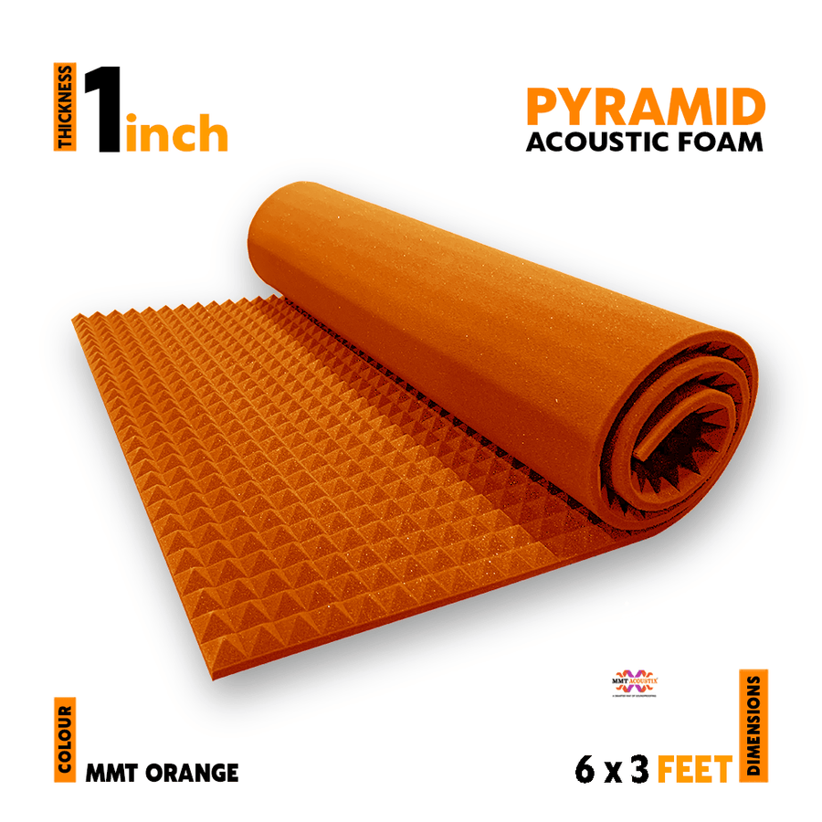 Pyramid Acoustic Foam Panel | 6 x 3 feet | MMT Orange | 1 Roll