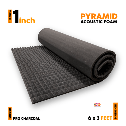Pyramid Acoustic Foam 1”, 6x3 Ft, Charcoal