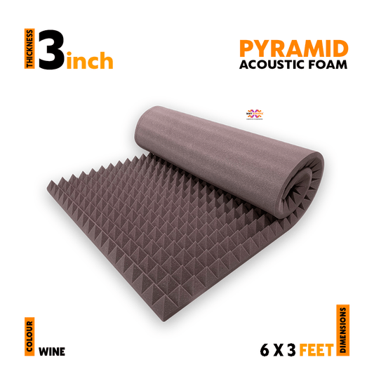 Pyramid Acoustic Foam Panel | 6 x 3 Feet | Wine | 1 Roll