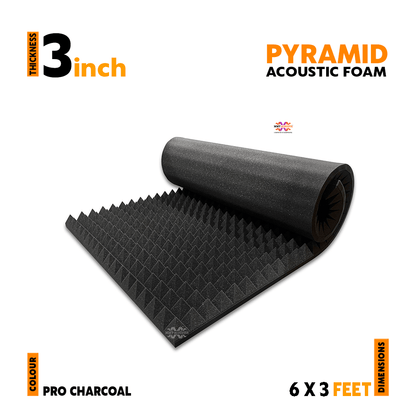 Pyramid Acoustic Foam Panel | 6 x 3 Feet | Pro Charcoal | 1 Roll