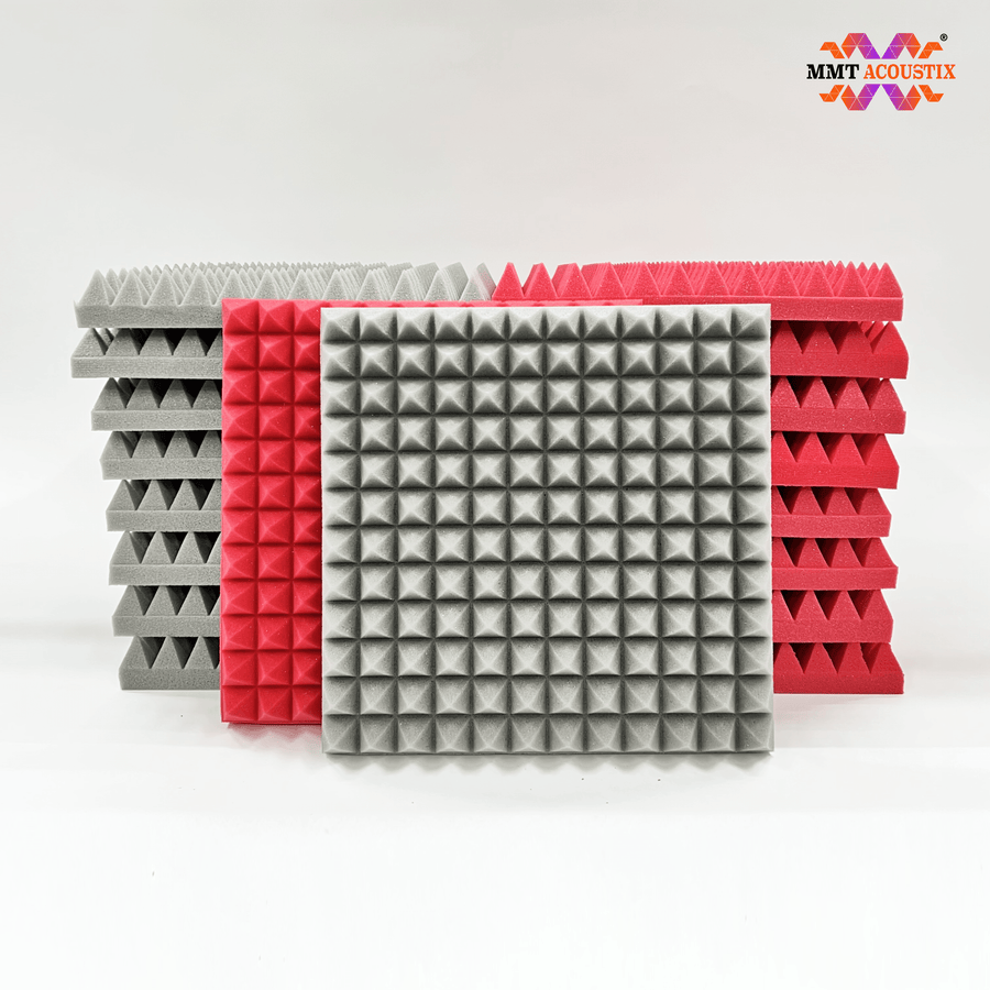 Pyramid Acoustic Foam Panel 2" | 1 X 1 Feet | Stone White & Flame Red
