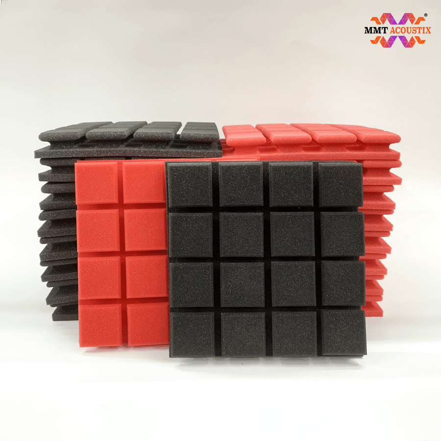 Turbo Acoustic Foam Panel 2" | 1 x 1 Feet | Pro Charcoal & Flame Red