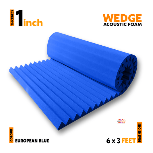 Wedge Acoustic Foam Panel 1" | 6 x 3 feet | European Blue | 1 Roll