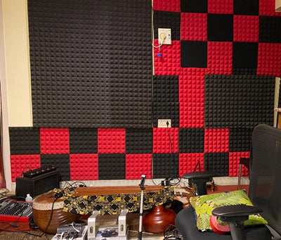 Pyramid Acoustic Foam Panel | 6x3 Feet | Flame Red | 1 Roll