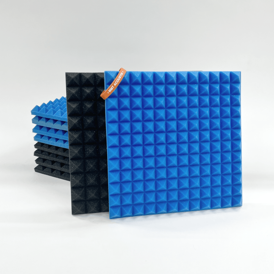 Pyramid Acoustic Foam Panel 1" | 1 X 1 feet | Pro Charcoal & European Blue