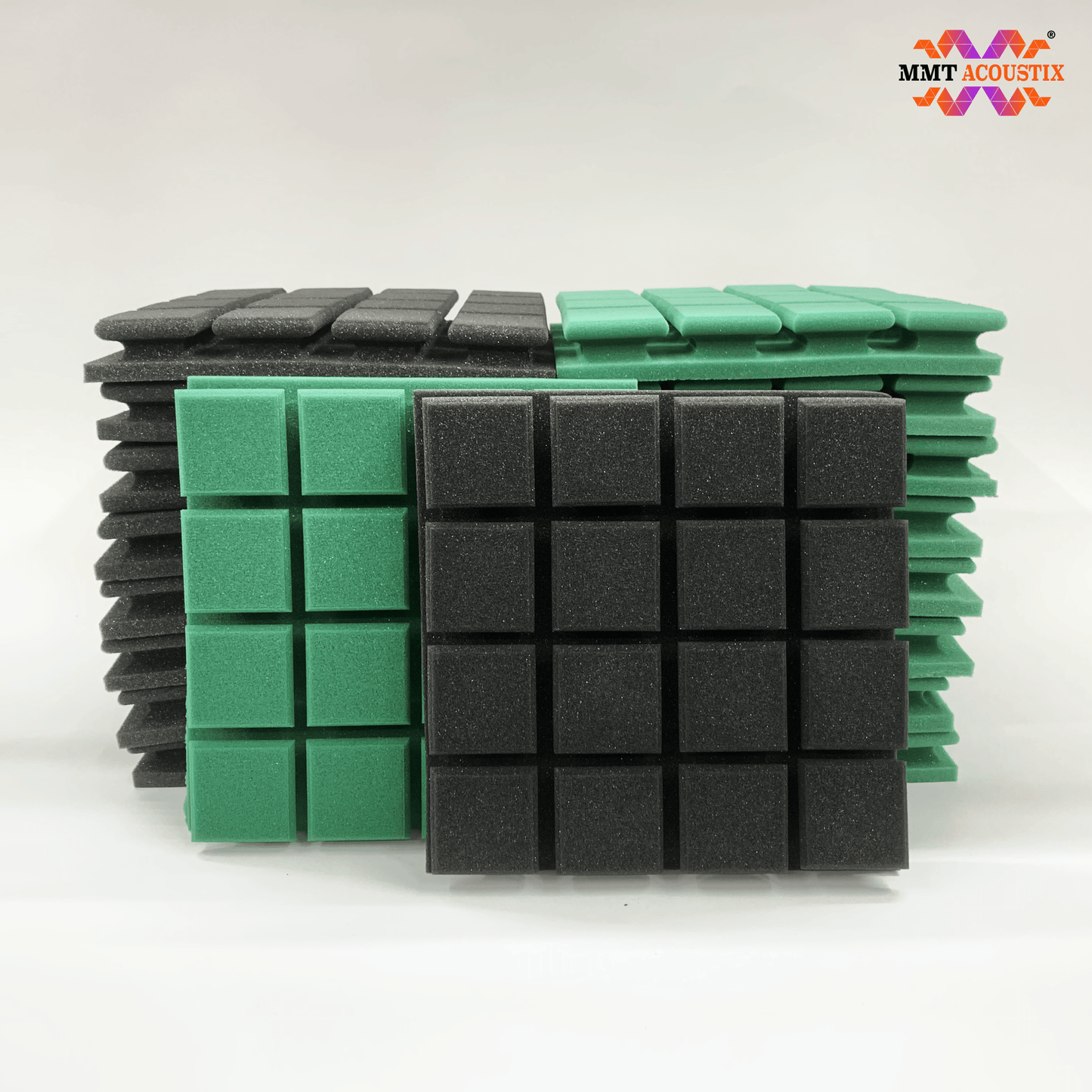 Turbo Acoustic Foam Panel 2" | 1 x 1 Feet | Pro Charcoal & Studio Green